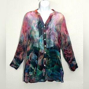 Soft Surroundings Women’s Sidra Tunic Shirt Sheer Painterly Rose Multicolor PS